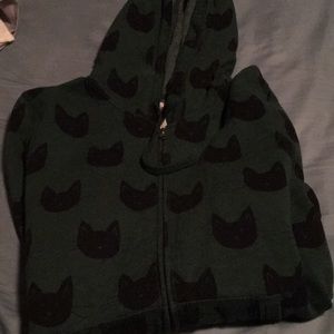 Cute gently worn dark green cat hoodie with pocket